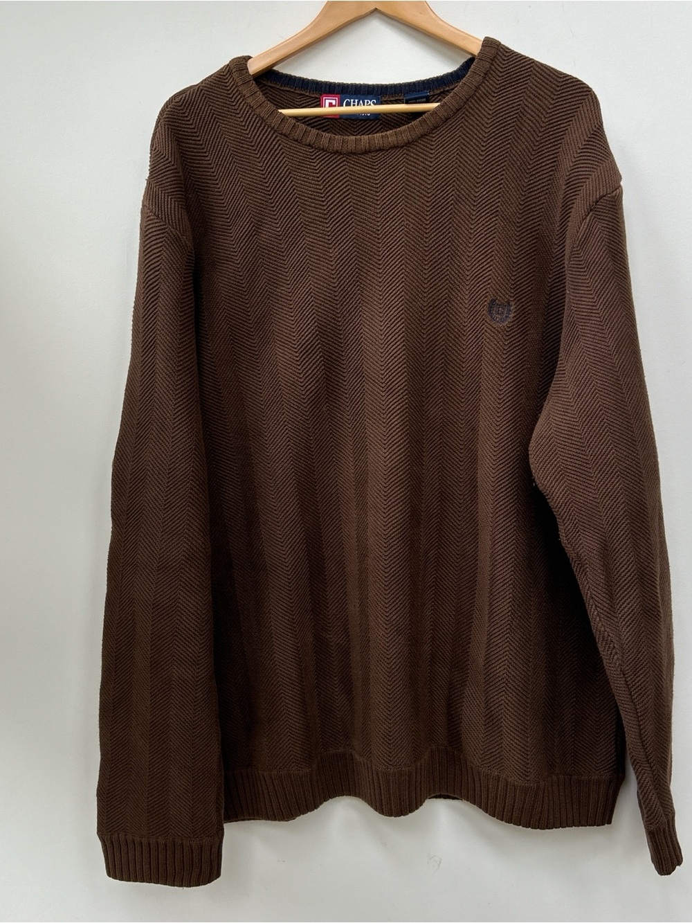brown herringbone-knit crewneck sweater by Chaps Ralph Lauren, xl
